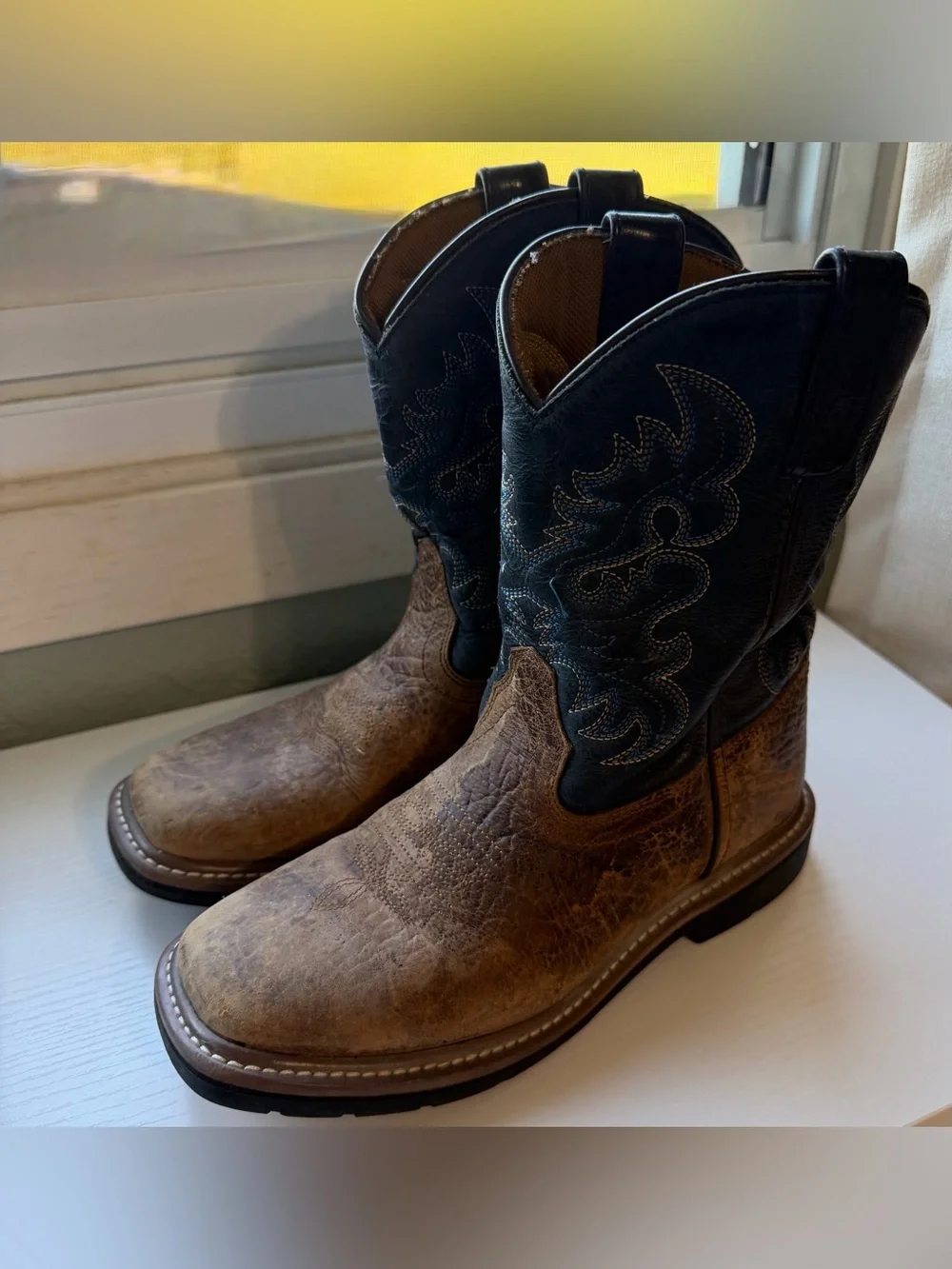 Dan Post Kids Size 2D Brown Leather Western Cowboy Boots Distressed PC2936